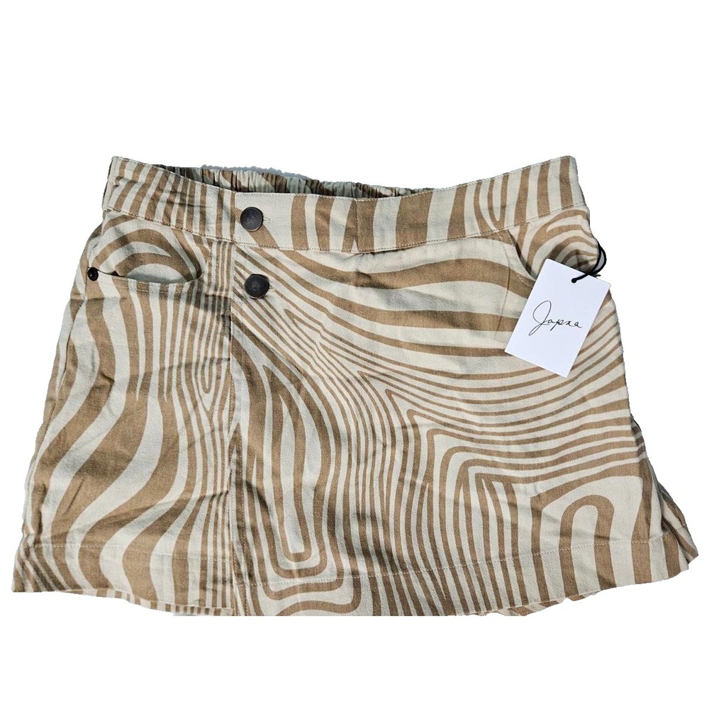 Japna Zebra Print Wrap Mini Safari Skort Tan Cream Cotton M Retro 70s Style Boho